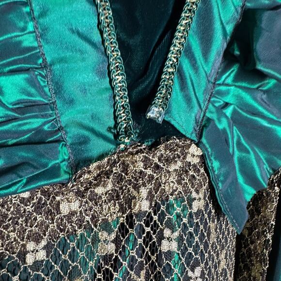 Vintage 1970s Renaissance Green Velvet Taffeta Victorian Maxi Dress Talon XS/S - Picture 5 of 11
